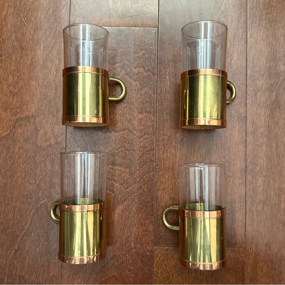 Vintage Beucler Irish Turkish Coffee Espresso Cups, Glass Copper Brass, Set of 4 - Picture 14 of 15
